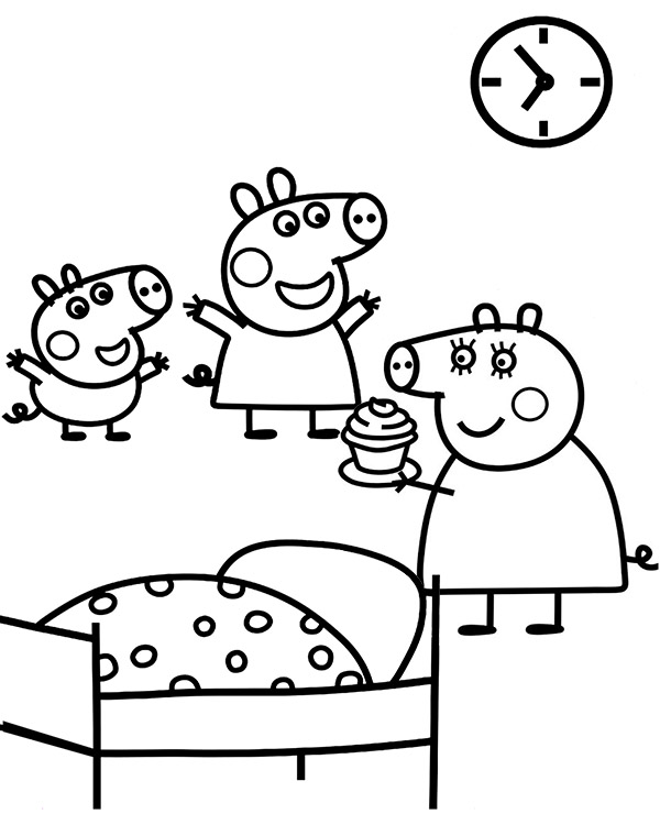 Online coloring book: Coloring book mom Pig with cupcake